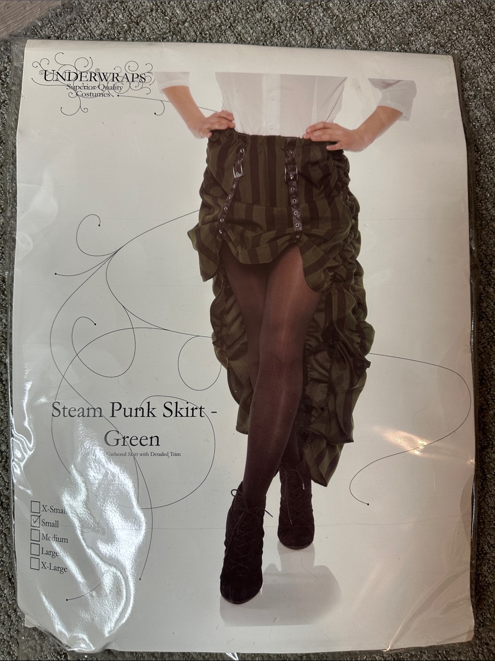 Steam Punk Green Striped Ruffled Skirt Kids / Women’s Size Small Halloween
